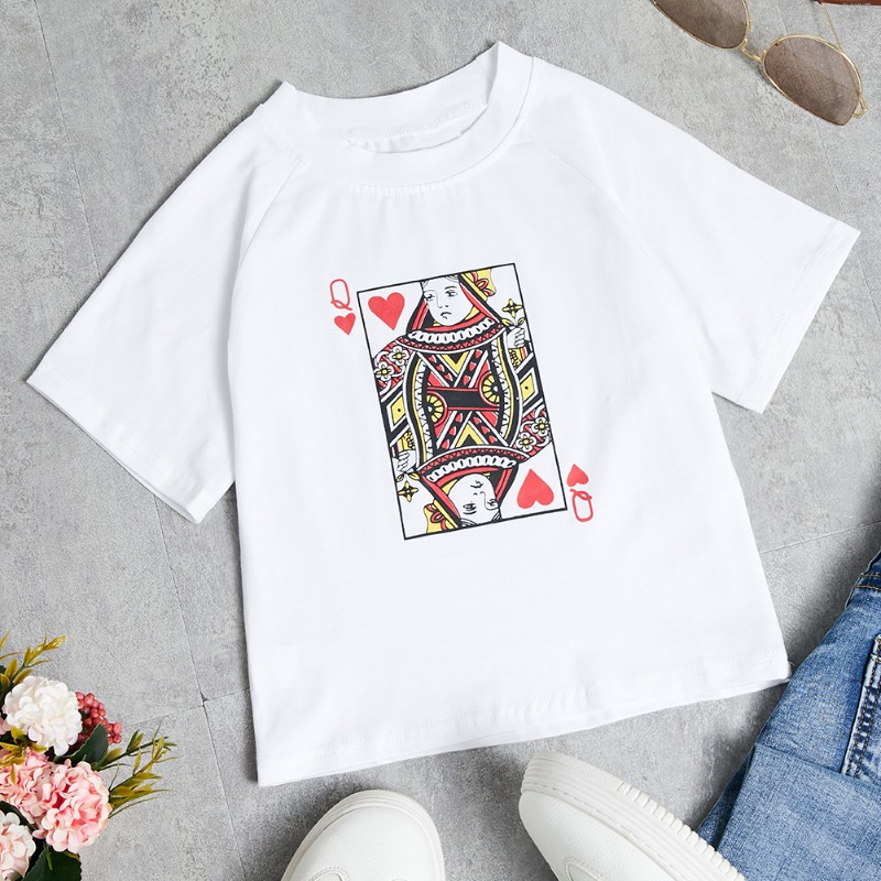 

lovely Leisure O Neck Print White T-shirt