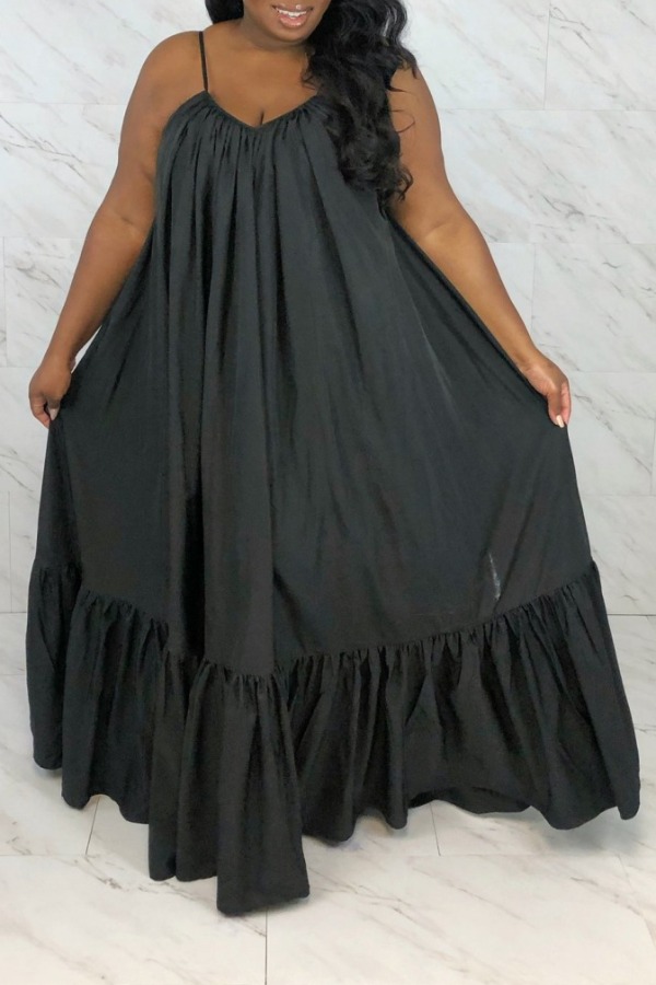 

lovely Casual Loose Black Maxi Plus Size Dress