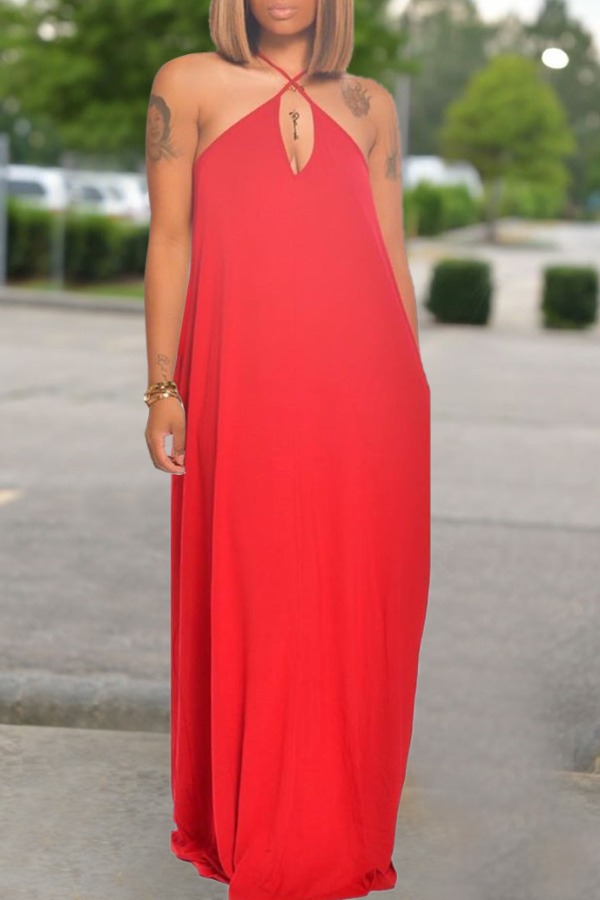 

Lovely Casual Loose Red Maxi Dress