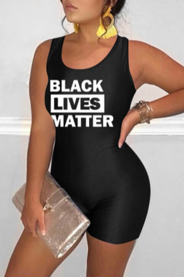 

Lovely Leisure Letter Print Black One-piece Romper