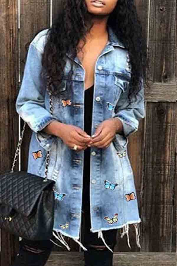 

Lovely Casual Butterfly Baby Blue Denim Jacket