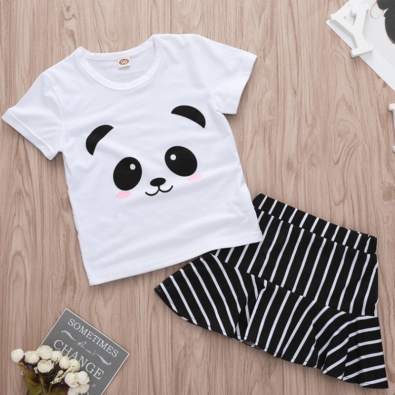 

lovely Casual O Neck Print White Girl Two-piece Skirt Set