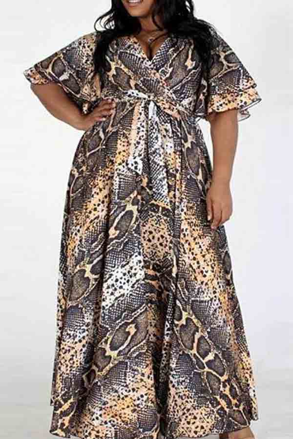 

lovely Casual Snakeskin Print Maxi Plus Size Dress, Cobra