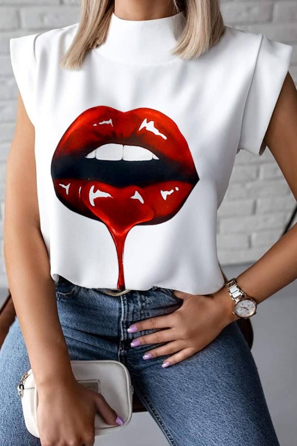

lovely Casual Lip Print Wine Red Blouse