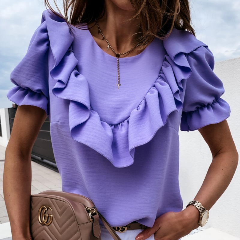

lovely Sweet Flounce Design Purple Blouse