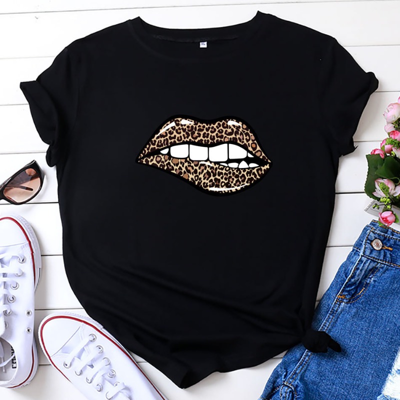 

lovely Leisure O Neck Lip Print Black T-shirt