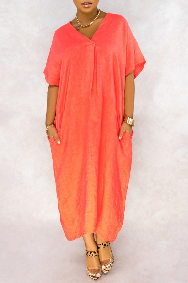 

lovely Bohemian Pocket Patched Jacinth Ankle Length Dress