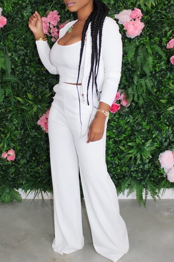 

lovely Casual Basic White Two-piece Pants Set