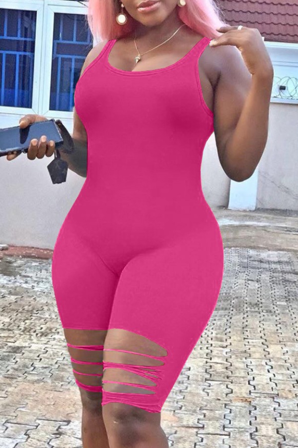 LW Leisure Hollow-out Rose Red One-piece Romper