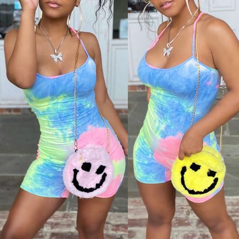 

Lovely Trendy Tie-dye Skyblue One-piece Romper