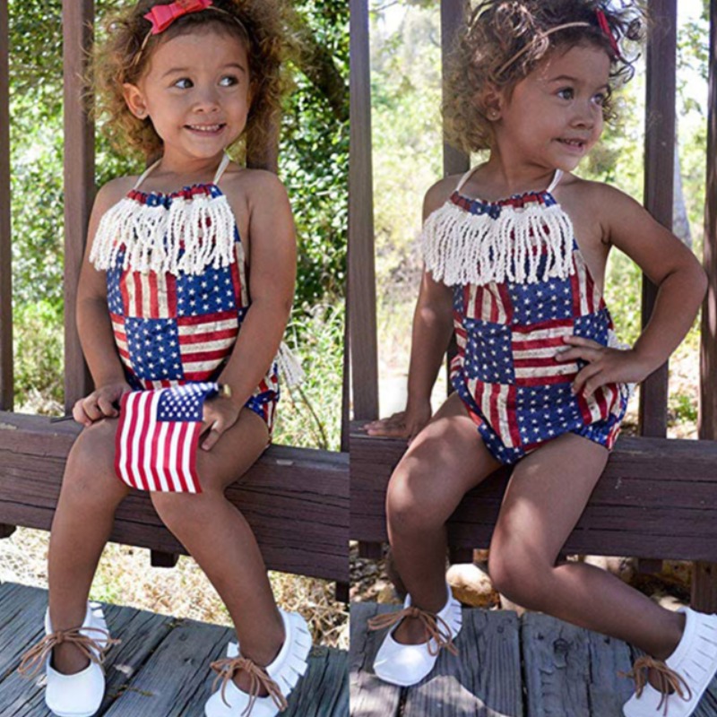 

lovely Independence Day Casual Print Blue Girl One-piece Romper
