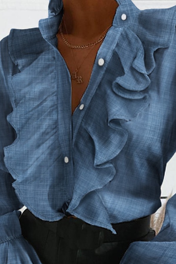 

lovely Sweet Flounce Design Blue Denim Blouse