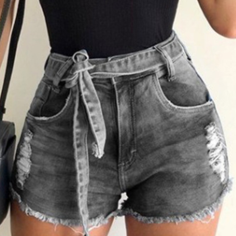 

lovely Trendy Broken Holes Grey Denim Shorts