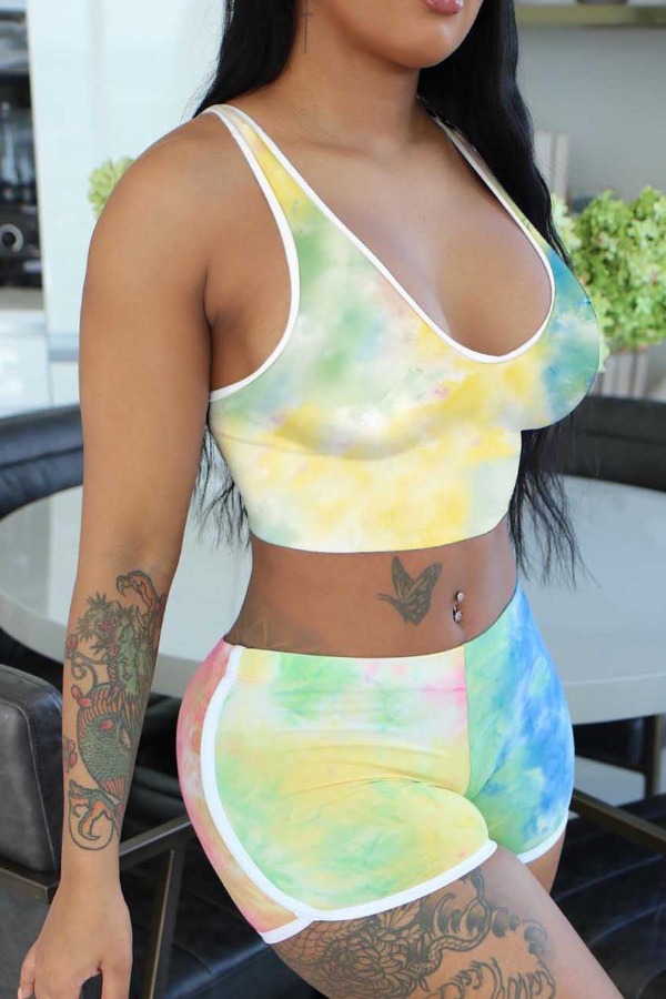 

Lovely Sportswear Tie Dye Green Two Piece Shorts Set