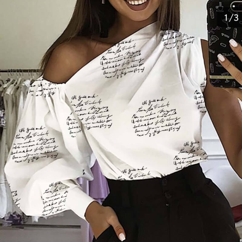 

Lovely Stylish Letter Print White Blouse