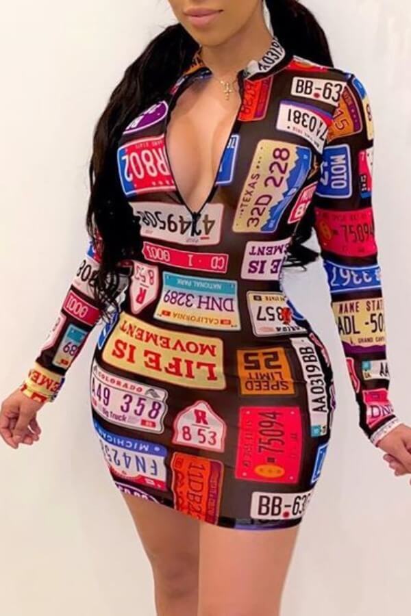 

lovely Stylish Letter Print Black Mini Dress