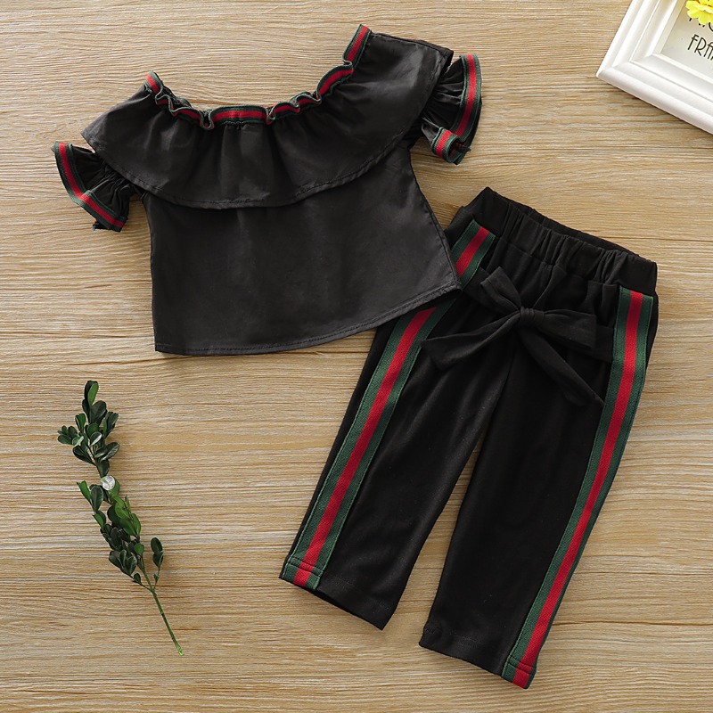 

lovely Leisure Patchwork Black Girl Two-piece Pants Set