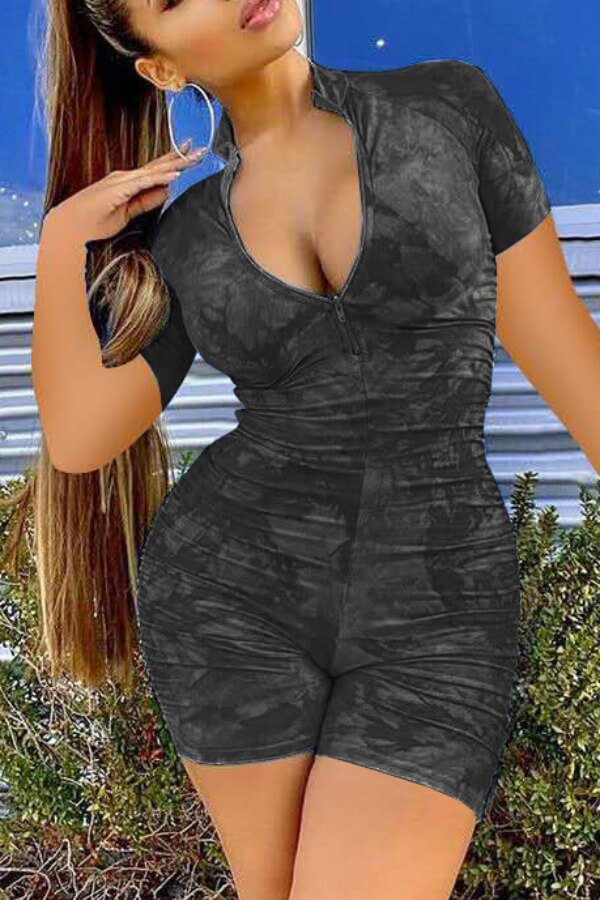 

Lovely Stylish Tie-dye Black One-piece Romper