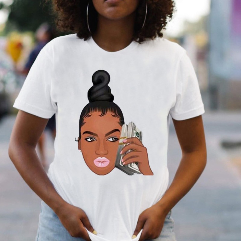 

lovely Casual O Neck Print Coffee T-shirt