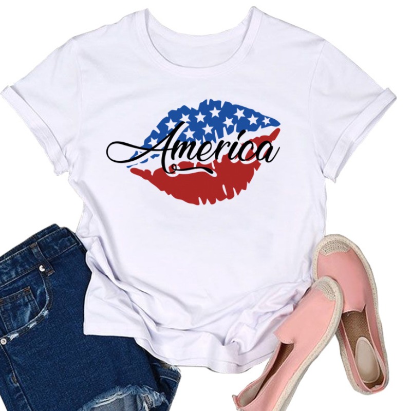 

lovely Casual O Neck Lip Print White Plus Size T-shirt