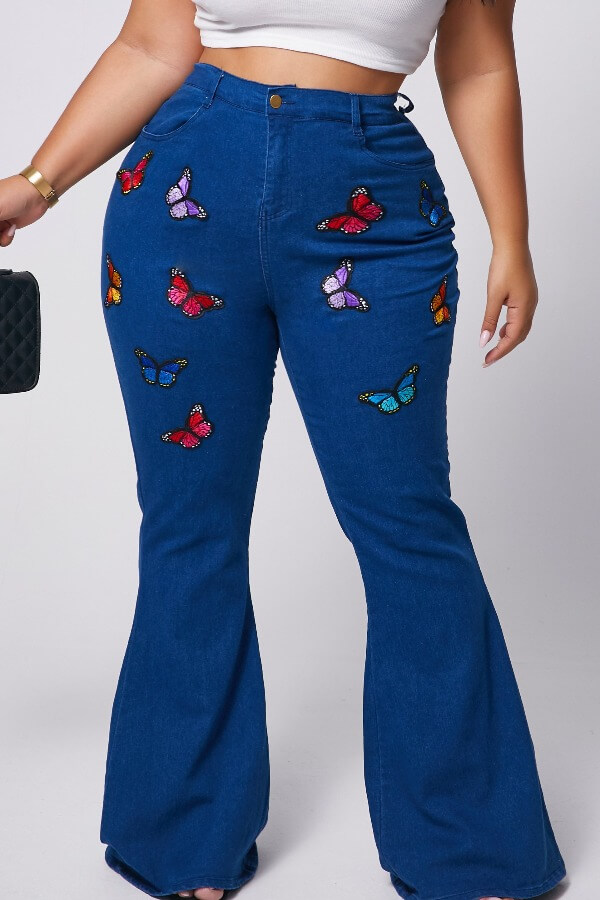 

Lovely Stylish Butterfly Blue Plus Size Jeans