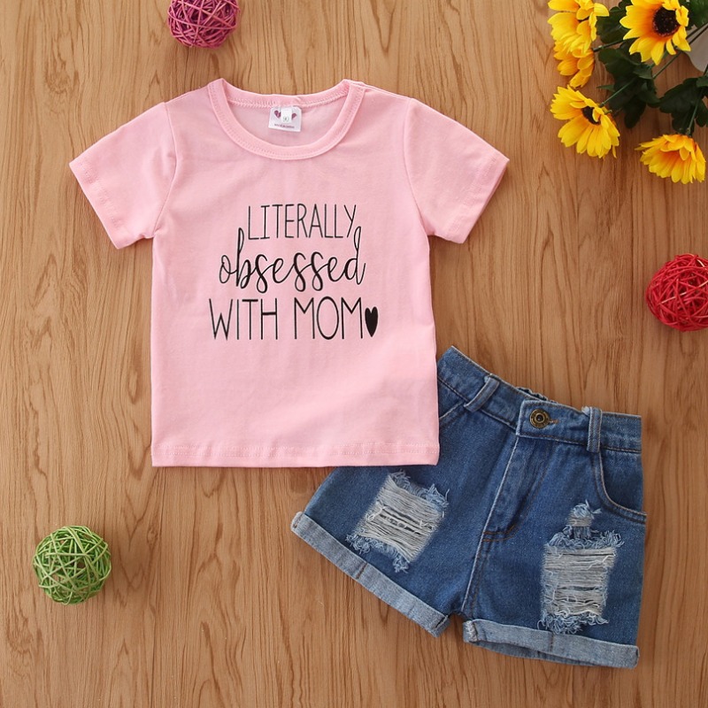 

lovely Casual O Neck Letter Print Pink Girl Two-piece Shorts Set