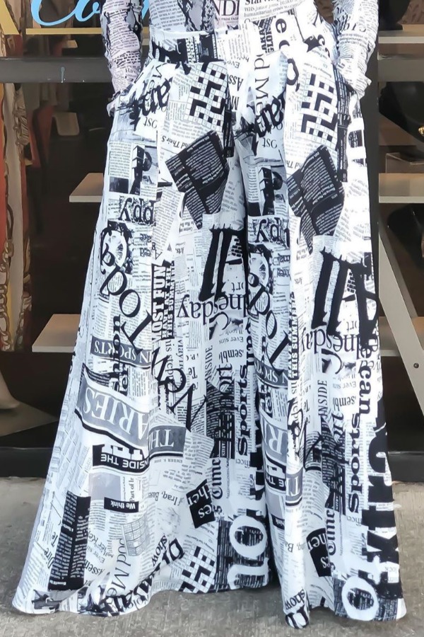 

lovely Street Letter Print Loose White Pants
