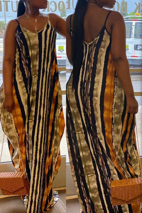 

Lovely Bohemian Print Loose Brown Maxi Dress