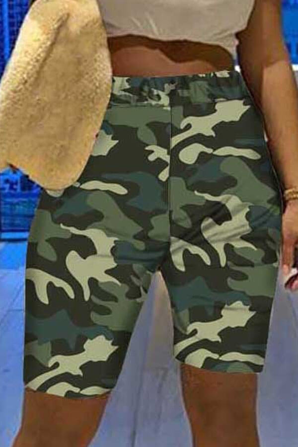 Lovely Casual Camo Print Army Green&nbsp;Shorts