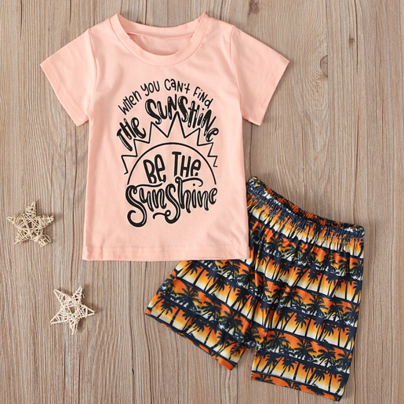

lovely Casual O Neck Print Pink Girl Two-piece Shorts Set