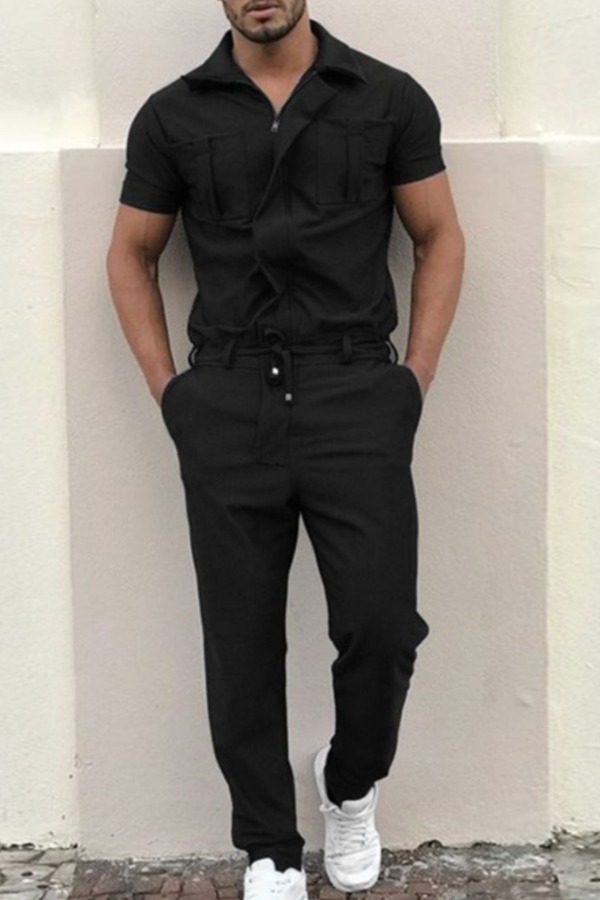 

Lovely Stylish Zipper Design Black One-piece Jumpsuit