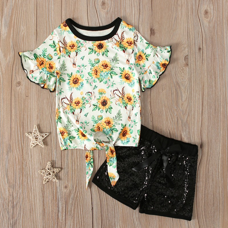 

lovely Casual O Neck Floral Print White Girl Two-piece Shorts Set