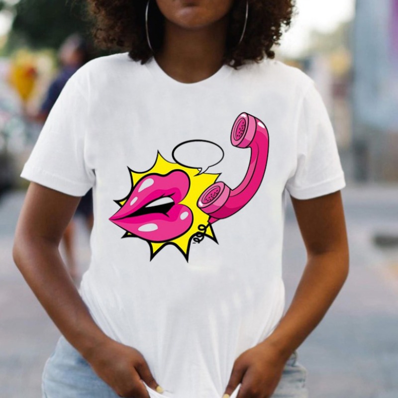 

lovely Leisure O Neck Print White Plus Size T-shirt