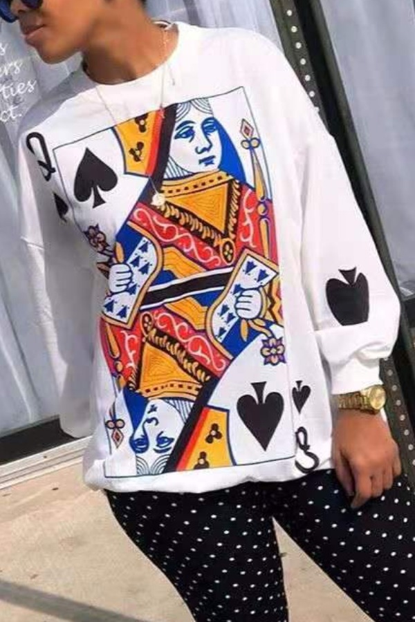 

lovely Leisure O Neck Print White Hoodie