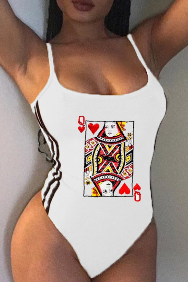 

lovely Casual Print White Bodysuit