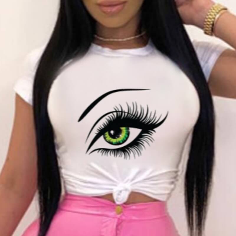 

Lovely Leisure O Neck Eye Print White Plus Size T-shirt
