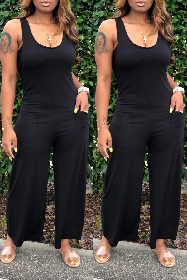 

lovely Casual U Neck Basic Black Plus Size One-piece Jumpsuit