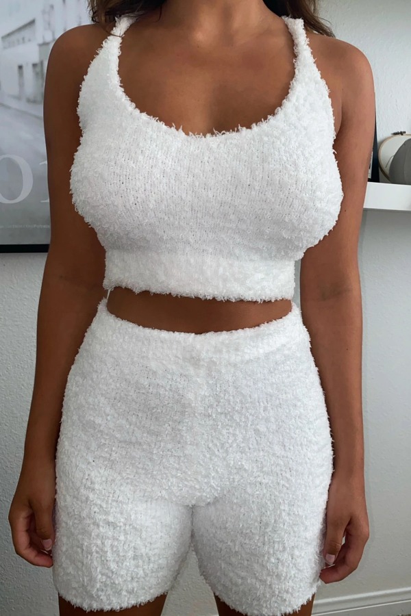 

lovely Leisure U Neck Basic White Loungewear