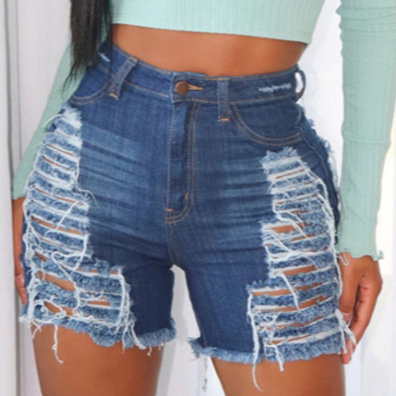 

lovely Trendy Broken Holes Deep Blue Denim Shorts