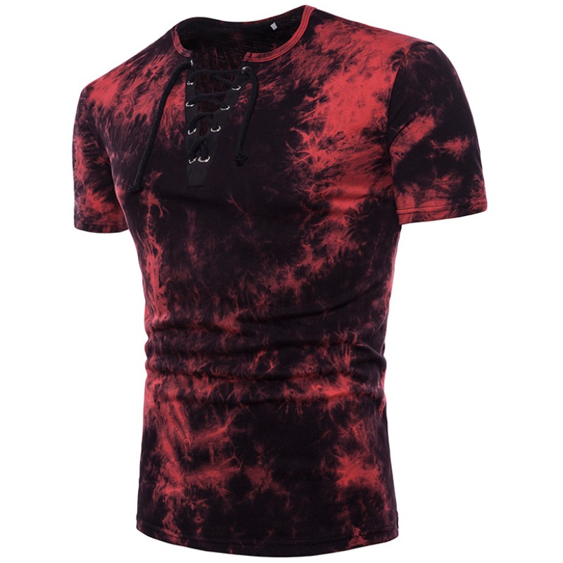 

lovely Casual O Neck Tie-dye Wine Red T-shirt