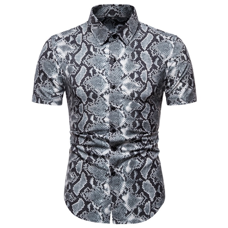 

Lovely Trendy Turndown Collar Snakeskin Print Shirt, Cobra
