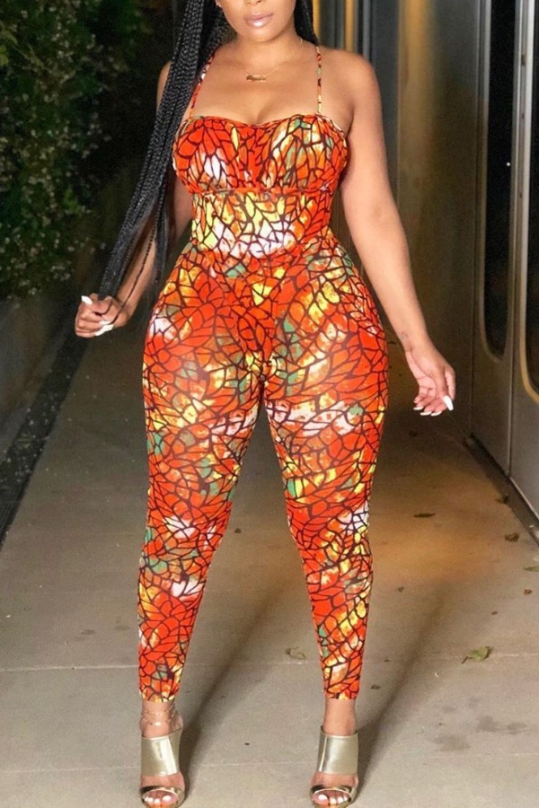 

Lovely Trendy Print Orange One-piece Jumpsuit
