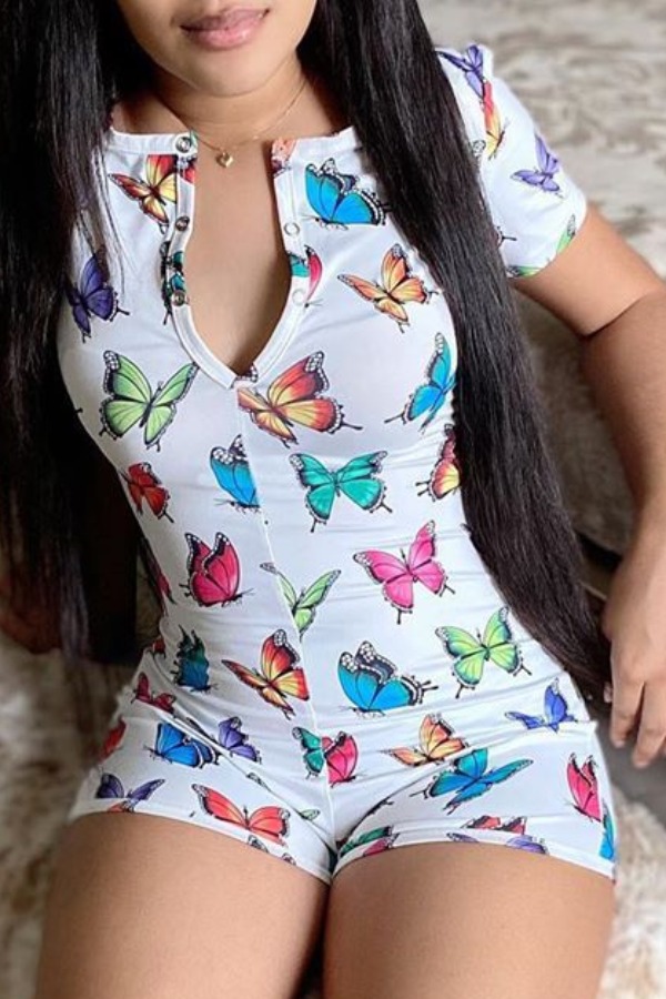 

Lovely Stylish Butterfly Print White One-piece Romper