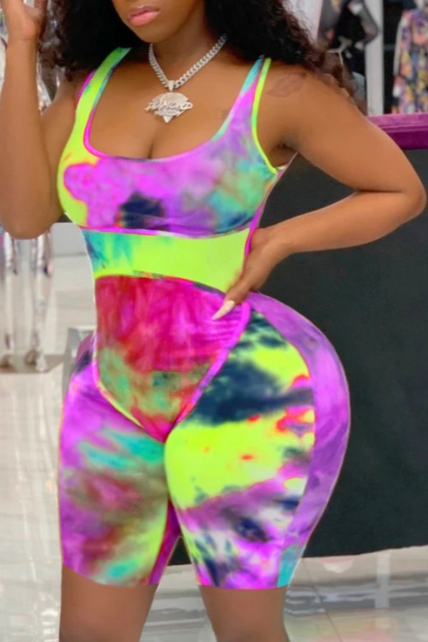 

Lovely Stylish Tie-dye Purple Plus Size One-piece Romper