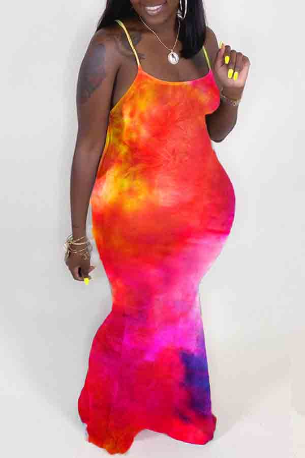 

lovely Stylish Tie-dye Pink Maxi Plus Size Dress