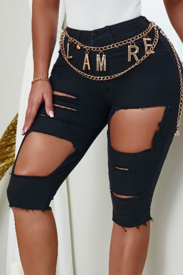 

lovely Casual Hollow-out Black Denim Shorts