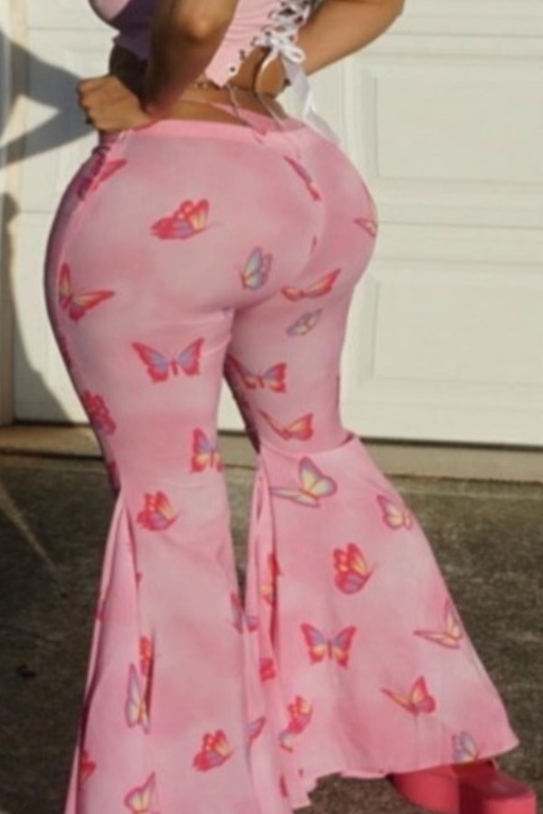 

lovely Casual Butterfly Print Pink Pants