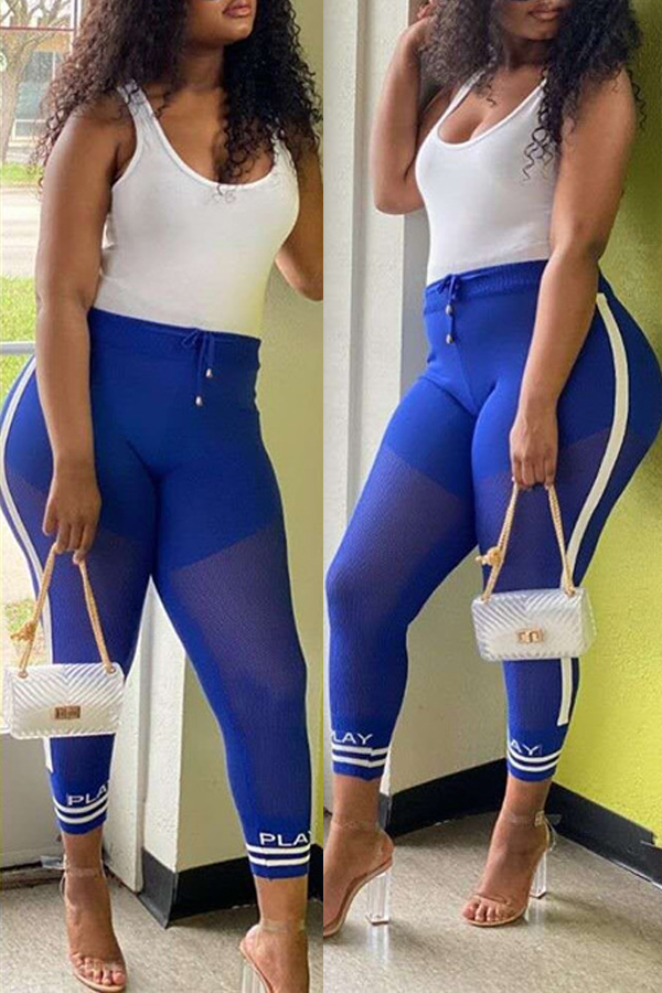 

lovely Casual Patchwork Blue Pants
