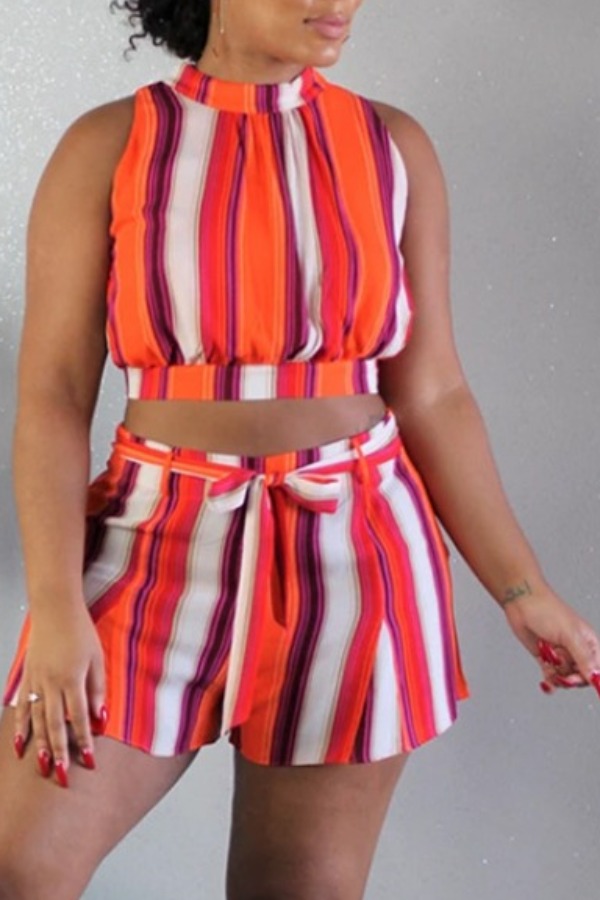 

lovely Casual Striped Jacinth Two-piece Shorts Set