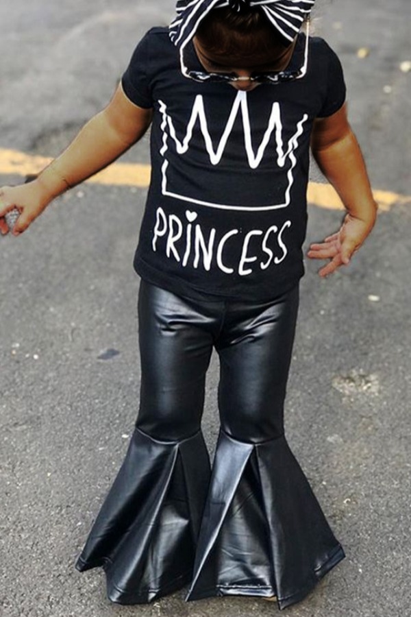 

lovely Casual O Neck Letter Black Girl Two-piece Pants Set